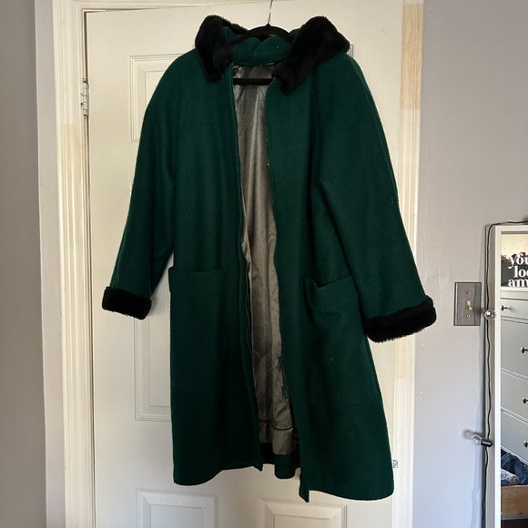 Deep Green Wool Coat - Picture 2 of 7